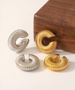 81004 - Earcuff tipo C corrugado Grande Dorado