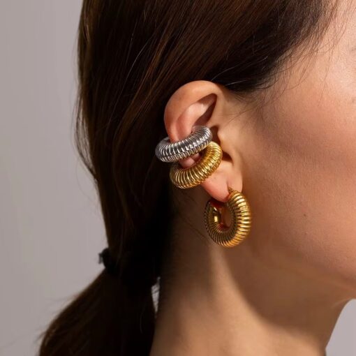 81004 - Earcuff tipo C corrugado Grande Plateado - Imagen 4