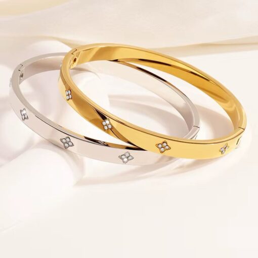 41044 - Pulsera Dorado Acero con treboles - Imagen 3