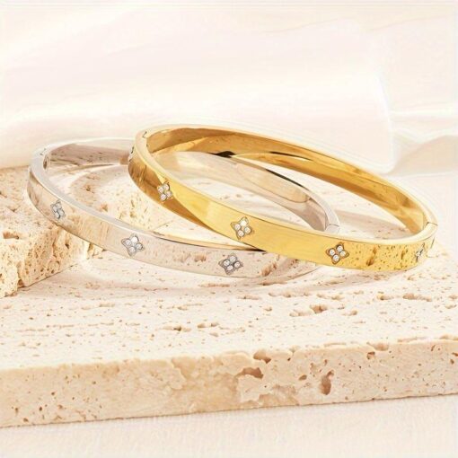 41044 - Pulsera Dorado Acero con treboles - Imagen 2