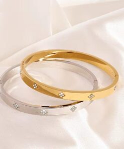 41044 - Pulsera Dorado Acero con treboles