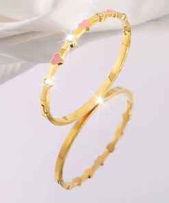 41053 - Pulsera Rosado Acero con corazones