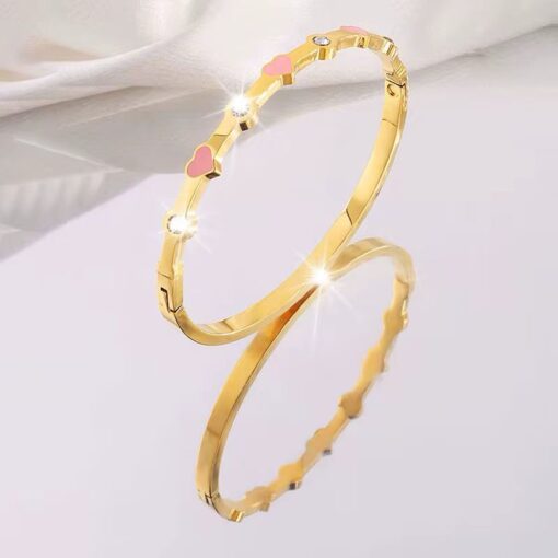 41053 - Pulsera Rosado Acero con corazones