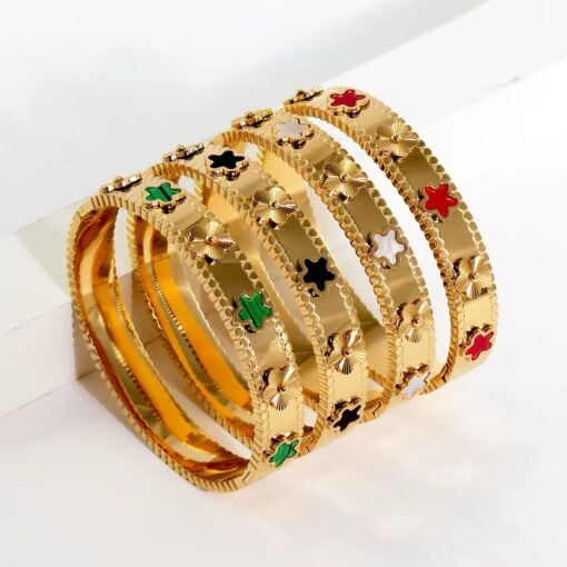 41045 - Pulsera Rojo Acero con treboles - Imagen 2