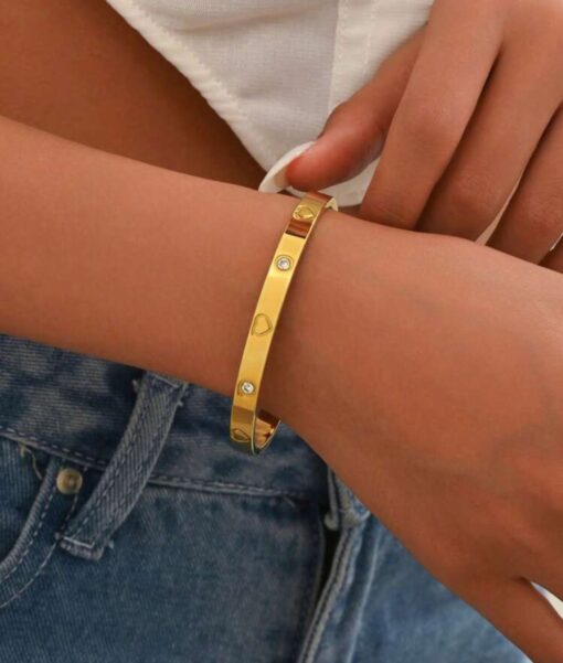 41062 - pulsera acero corazones con cristales dorado - Imagen 2