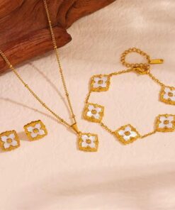 21048-1 Set bisuteria trebol blanco