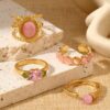 30001 - Anillos Acero piedra rosa