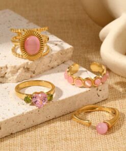 30001 - Anillos Acero piedra rosa