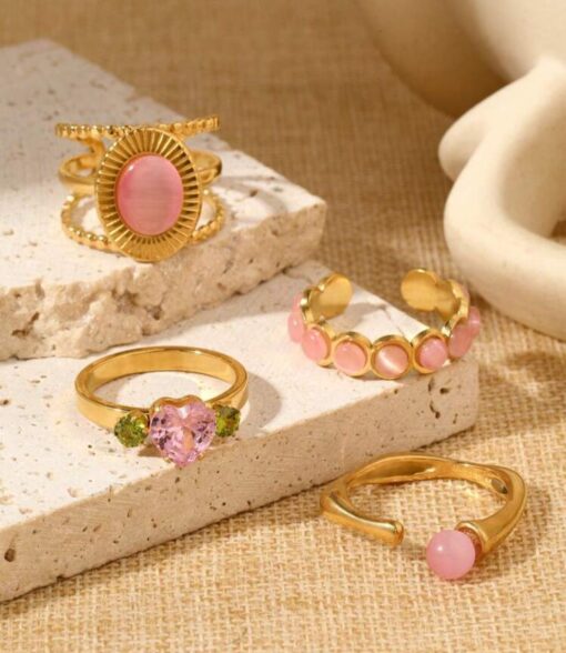 30001 - Anillos Acero piedra rosa