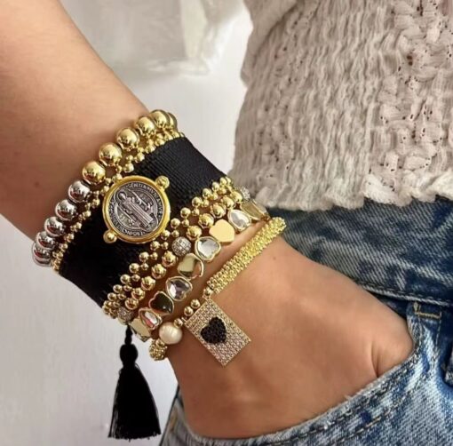 41076 - Pulsera Negra Tela san benito - Imagen 2