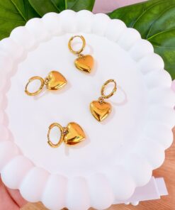 80025 - Zarcillos corazon dorado acero