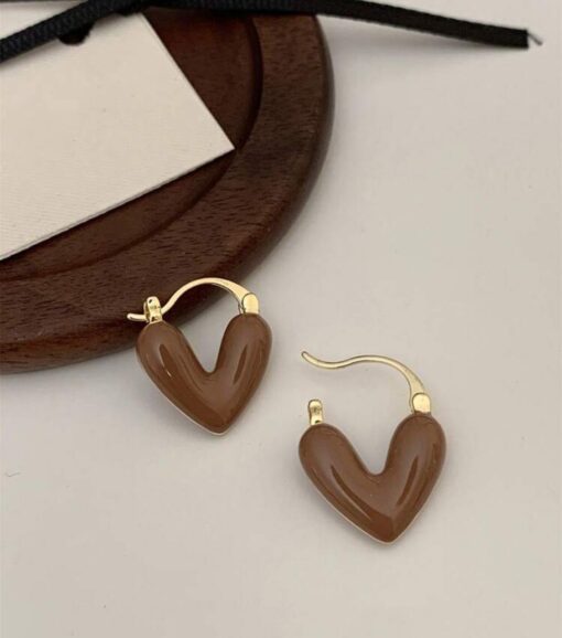 80036-2 Zarcillos Corazon esmaltado Marron