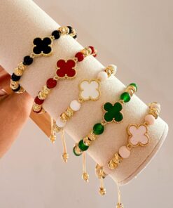 41082 - Pulsera trebol con balines rosado