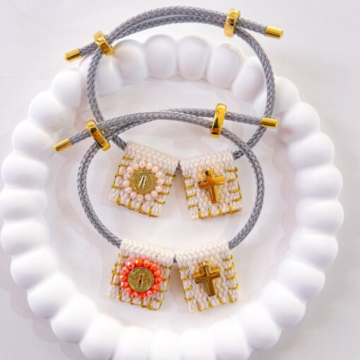 41086 - Pulsera tejida doble dije coral