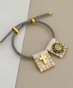 41086 - Pulsera tejida doble dije gris