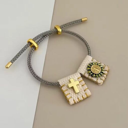 41086 - Pulsera tejida doble dije gris