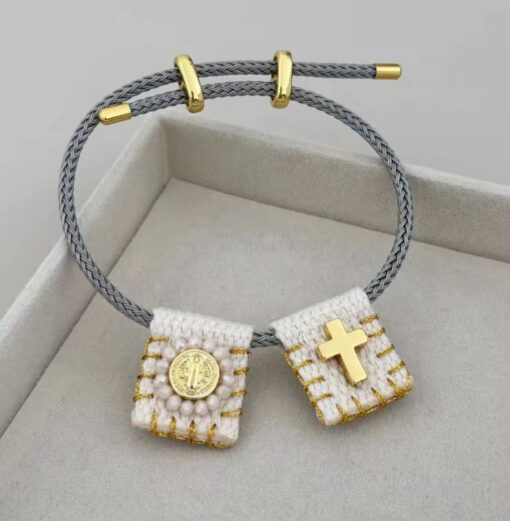 41086 - Pulsera tejida doble dije blanco