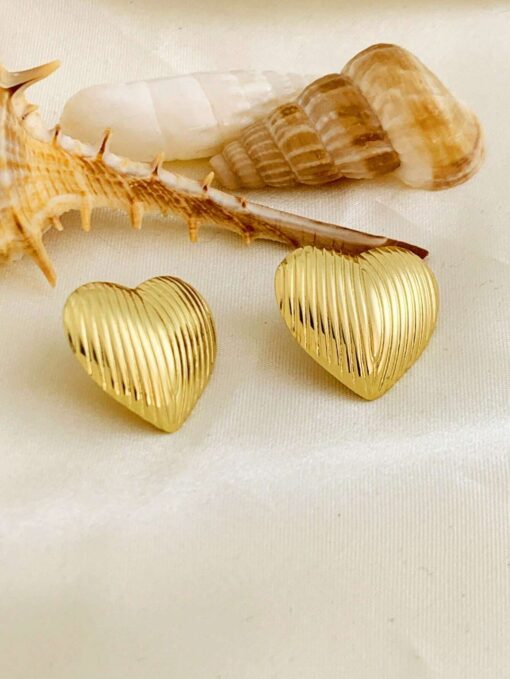 80018 - Zarcillos corazon acero con rayas