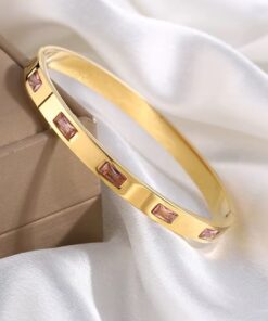 41055 - Pulsera Acero con cristales incrustados rosado