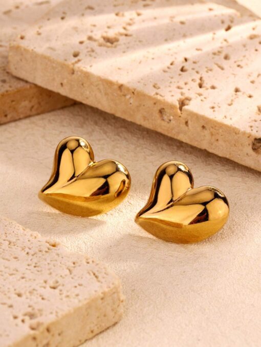 80078 - Zarcillos Grande corazon dorado acero