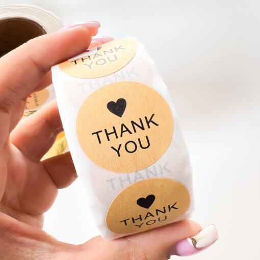 92001-17 Rollo sticker Thank You marron corazon negro