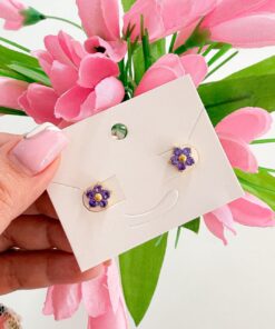 80066-1 Zarcillos topitos flor con cristales