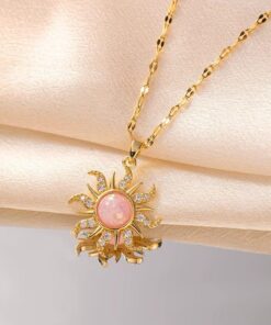 21006 - Collar SOL con cristal rosado acero