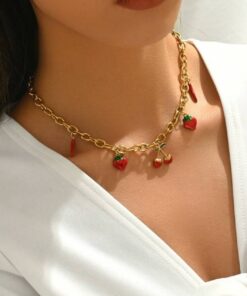 21015 - Collar multi dije cereza, fresa y aji