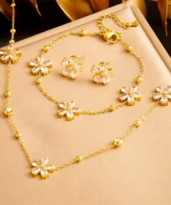 21027 - Set collar pulsera zarcillos flor acero