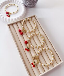 41003 - Pulsera cereza y corazon dorado Acero bicolor