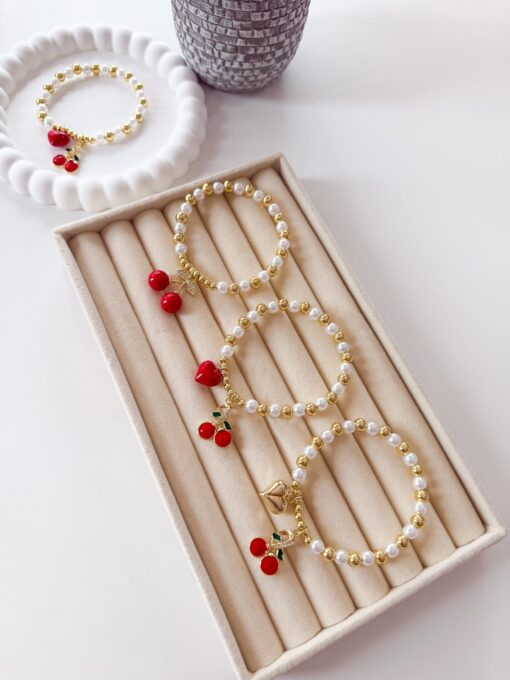 41003 - Pulsera cereza y corazon dorado Acero bicolor