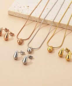 21091 - Set Dorado Zarcillos y collar tipo gota