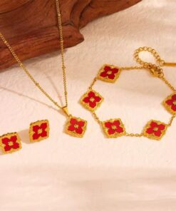21048-3 Set Rojo bisuteria trebol