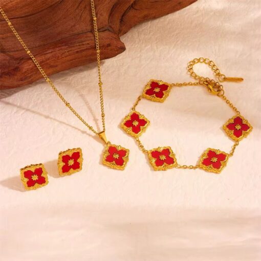 21048-3 Set Rojo bisuteria trebol