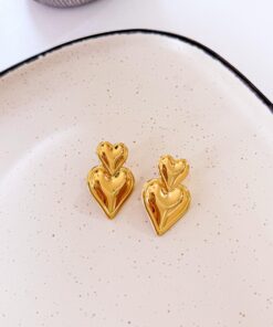 80144 - Zarcillos doble corazon acero