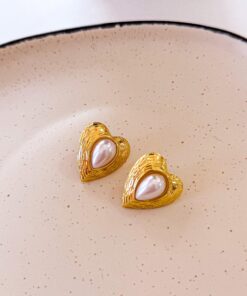 80153 - zarcillos acero con perla corazon