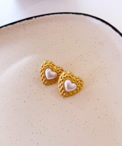 80157 - zarcillos acero corazon con perla