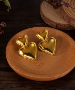 80177 - Zarcillos doble corazon acero