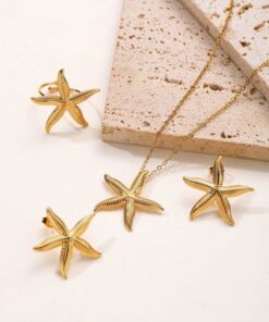 21103 - Set en acero Anillo collar y zarcillos Estrella mar