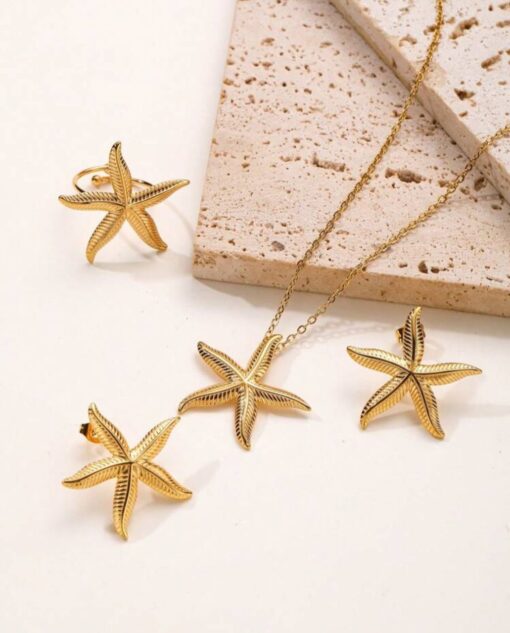 21103 - Set en acero Anillo collar y zarcillos Estrella mar