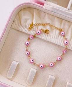 41133-2 Pulsera rosa acero ojos turcos