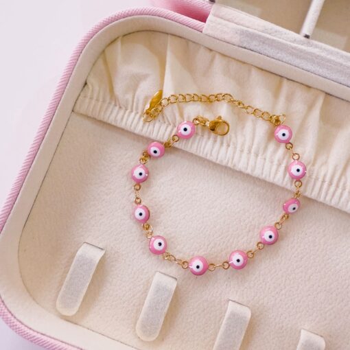 41133-2 Pulsera rosa acero ojos turcos