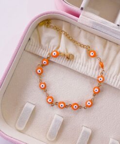 41133-1 Pulsera naranja acero ojos turcos
