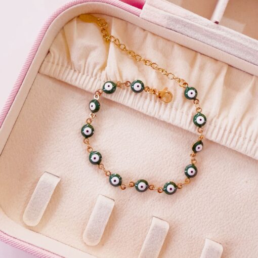 41133 - Pulsera verde militar acero ojos turcos