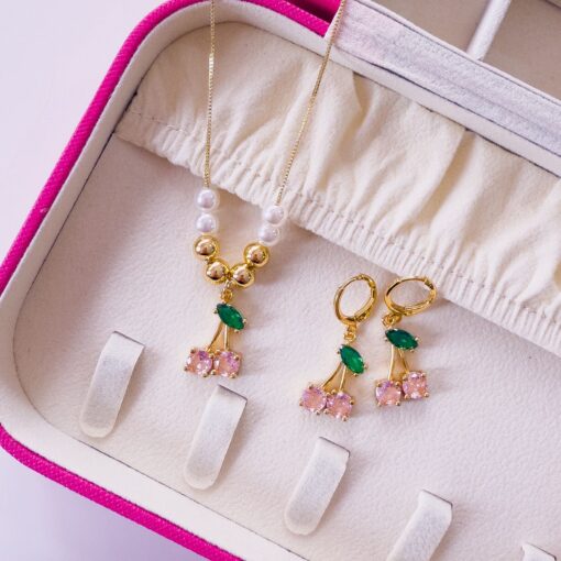 21011 - Collar set cereza rosado