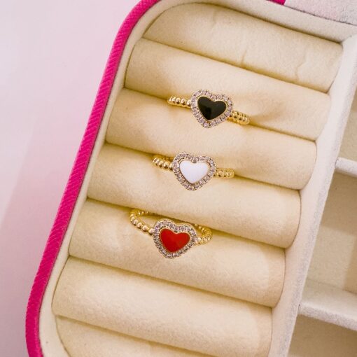 30003 - Anillo Negro corazon con cristales