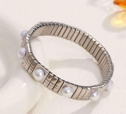 41058 - Pulsera Plateada Acero con perlas