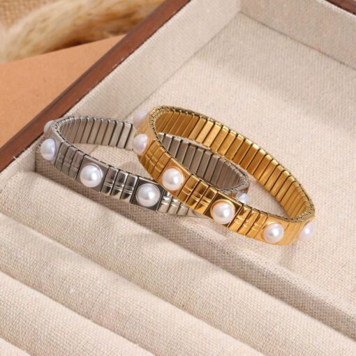 41058 - Pulsera Dorada Acero con perlas - Imagen 2