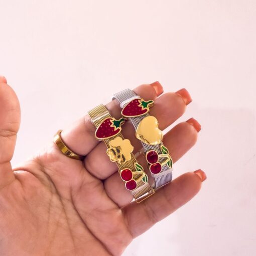 41063 - Pulsera correa acero con dije cereza fresa - Imagen 2