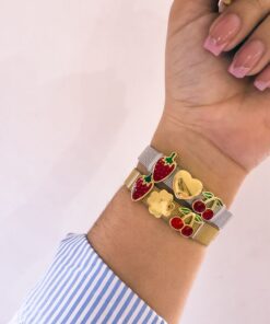 41063 - Pulsera correa acero con dije cereza fresa